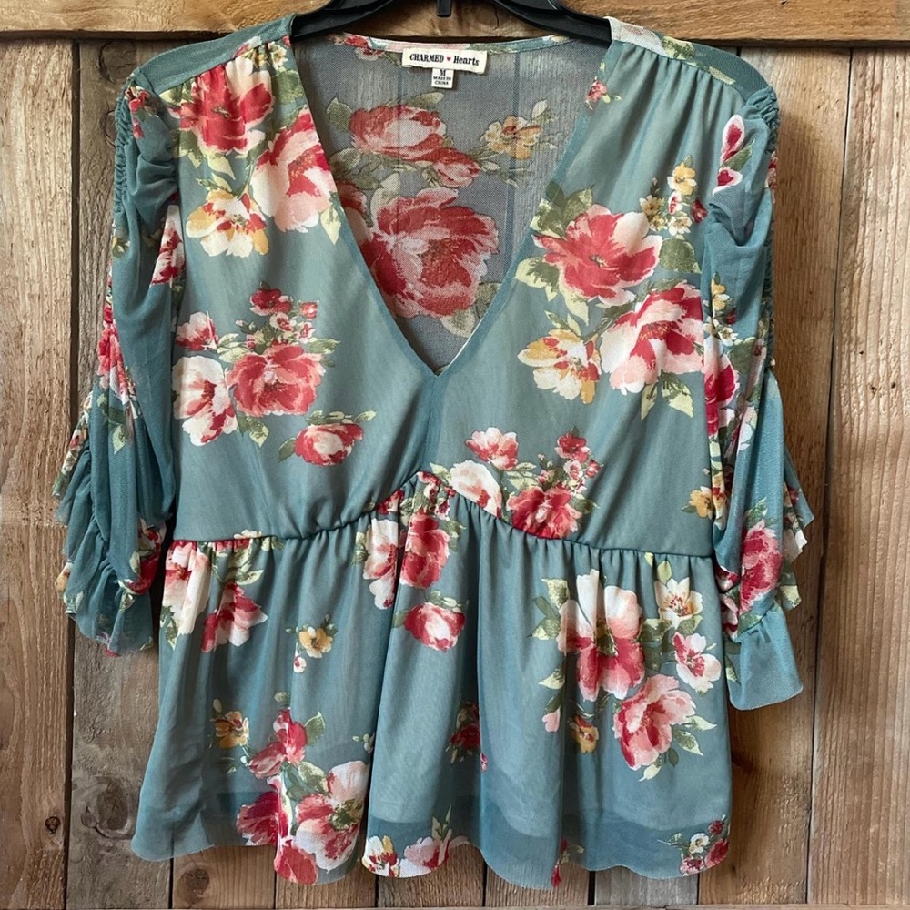 Ruffled Peplum Blouse in Pink and Red